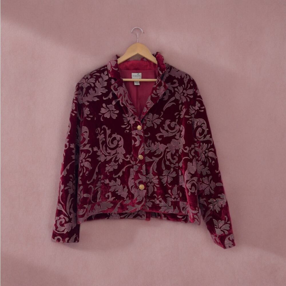 Chico's Red Velvet Blazer, Glitter Blazer, Size 2 (Medium), EUC